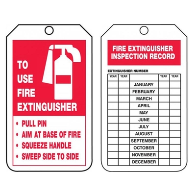 Fire Extinguisher  Inspection Tag Vinyl Waterproof Outdoor 2 Sided Printed Safety Tag