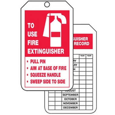 Fire Extinguisher  Inspection Tag Vinyl Waterproof Outdoor 2 Sided Printed Safety Tag