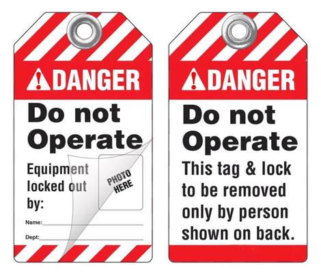 Custom Printed Logo Danger PVC Waterproof Durable Self Laminated Peel and Stick Safety Tag